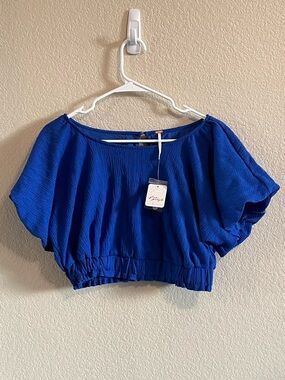 NWT Free People Cropped Off-Shoulder Flutter Top in Royal Blue